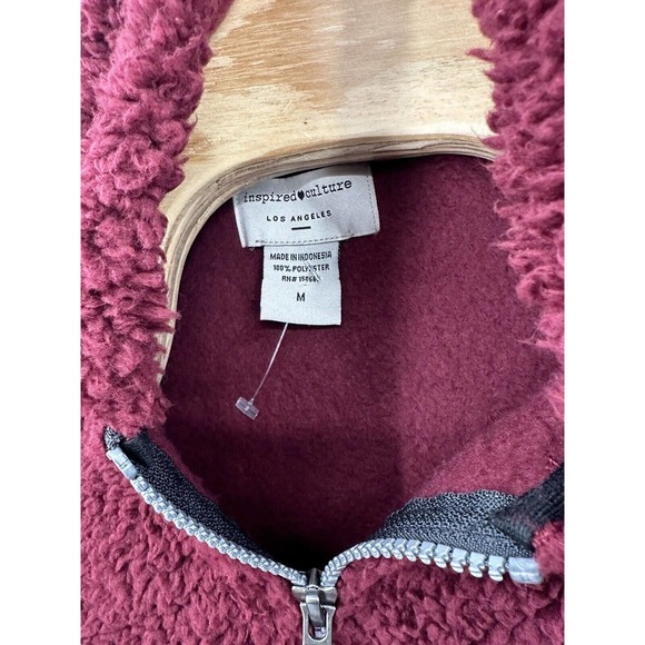 Inspired Culture Los Angeles Burgundy Jacket Full Zip Up Size Medium‎ NWT - Picture 4 of 7